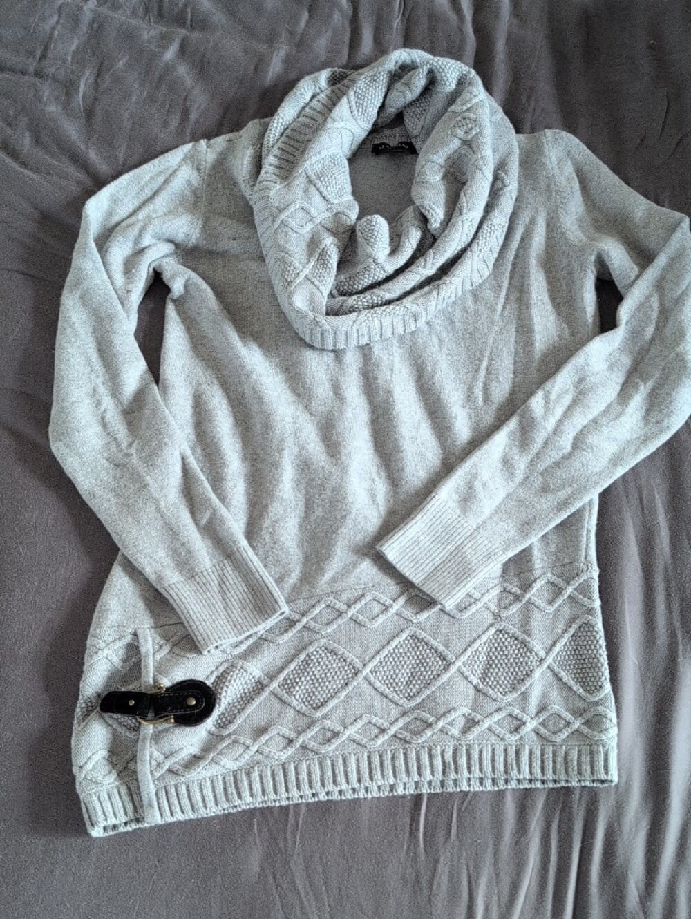 le chateau Light Gray Multi Style Cable Knit Sweater